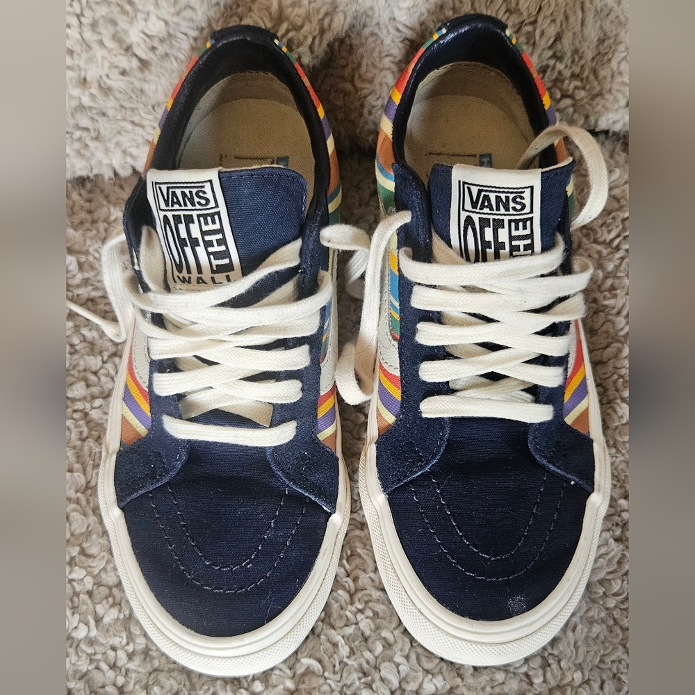 Vans Colored Stripes Blue Suede Low Top Lace Up Sneakers women's size 7 shoes